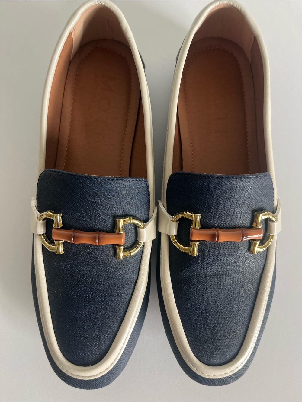 MOTF colorblock navy/cream loafers size 38